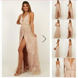 Showpo Gold Maxi Dress (Prom, engagement, etc)